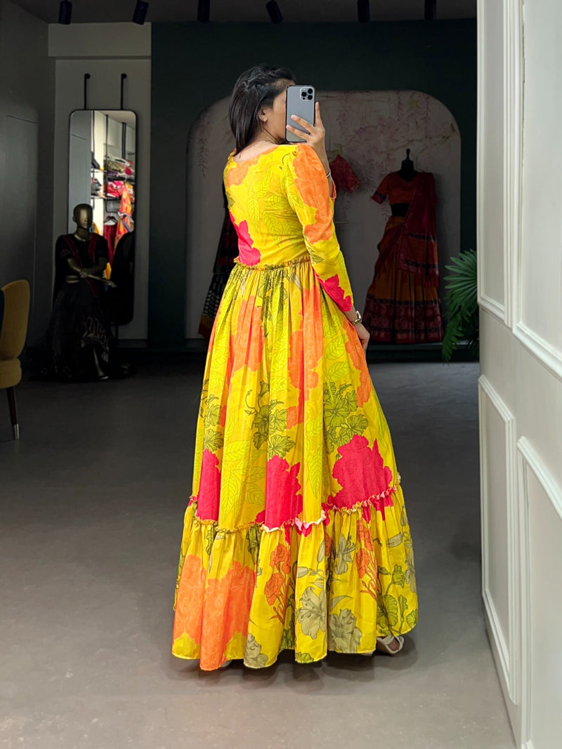 Punk &Yellow Georgette Print Long Gown