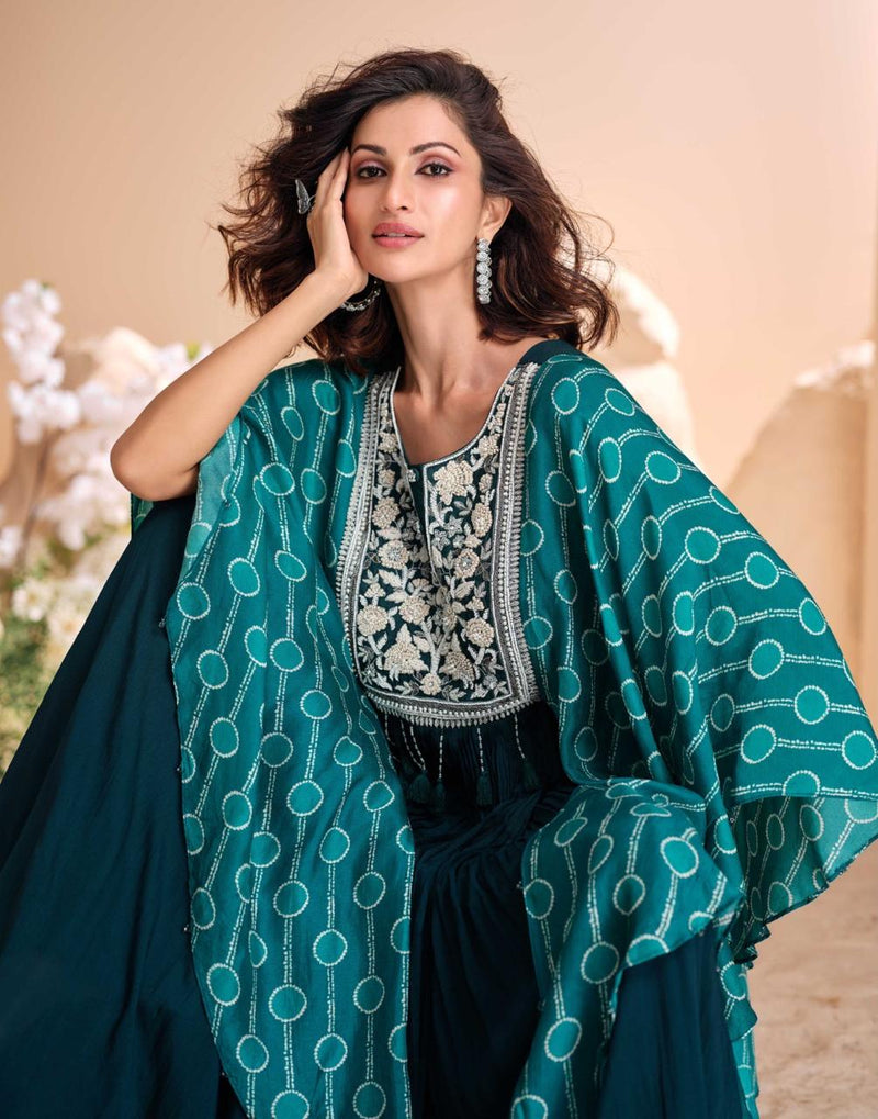 Cape Sleeves Real Chinon Silk Gown