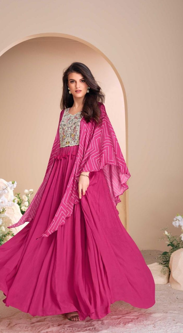 Cape Sleeves Real Chinon Silk Gown