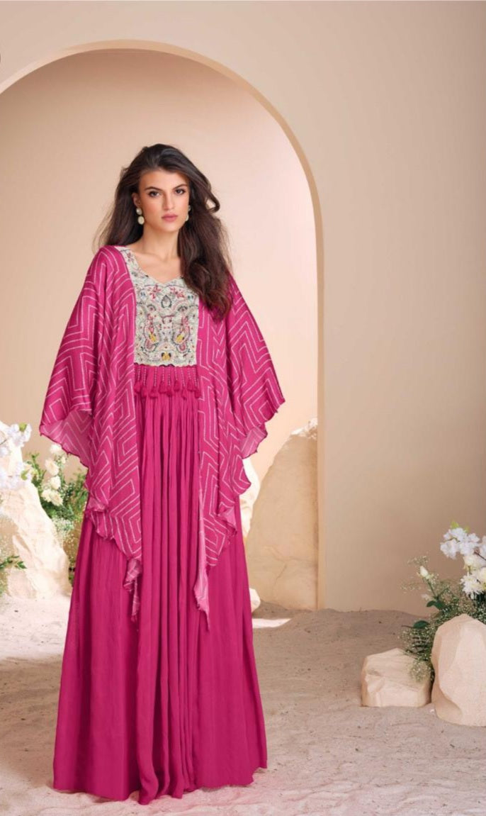 Cape Sleeves Real Chinon Silk Gown