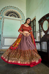 Tussar Silk Kashmiri Print with Foil Lehenga