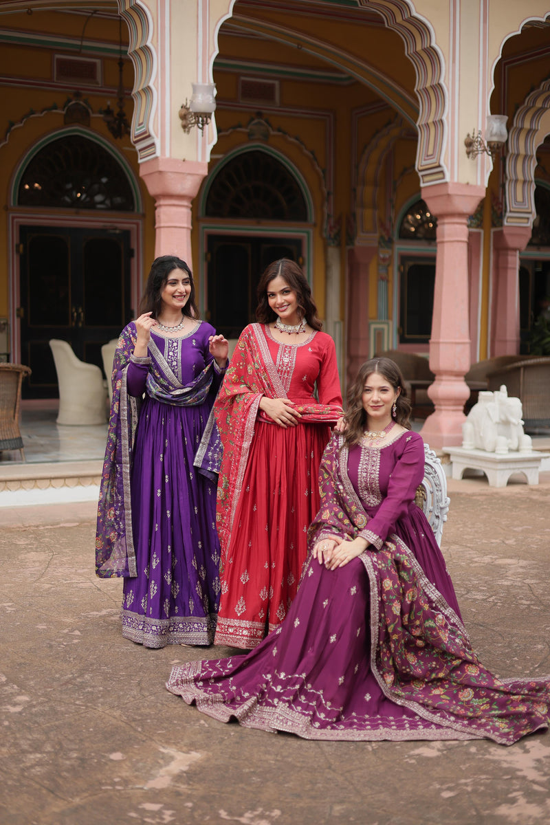 luxurious Chinon with sequins embroidery & Kalamkari Duppata