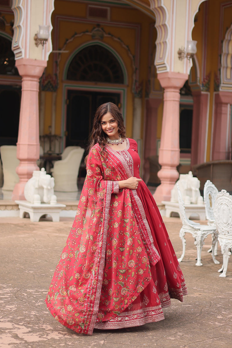 luxurious Chinon with sequins embroidery & Kalamkari Duppata