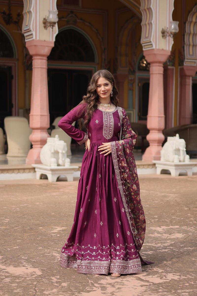 luxurious Chinon with sequins embroidery & Kalamkari Duppata