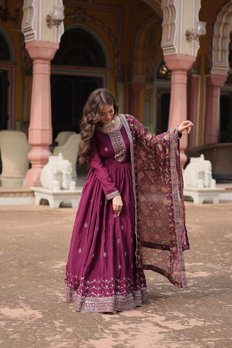 luxurious Chinon with sequins embroidery & Kalamkari Duppata