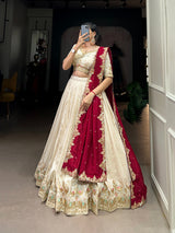 White Vichitra silk sequins and thread embroidery