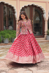 Red viscose Jacquard lehenga