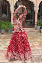 Red viscose Jacquard lehenga