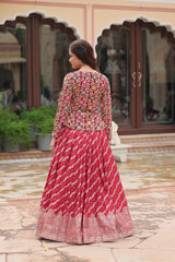 Red viscose Jacquard lehenga