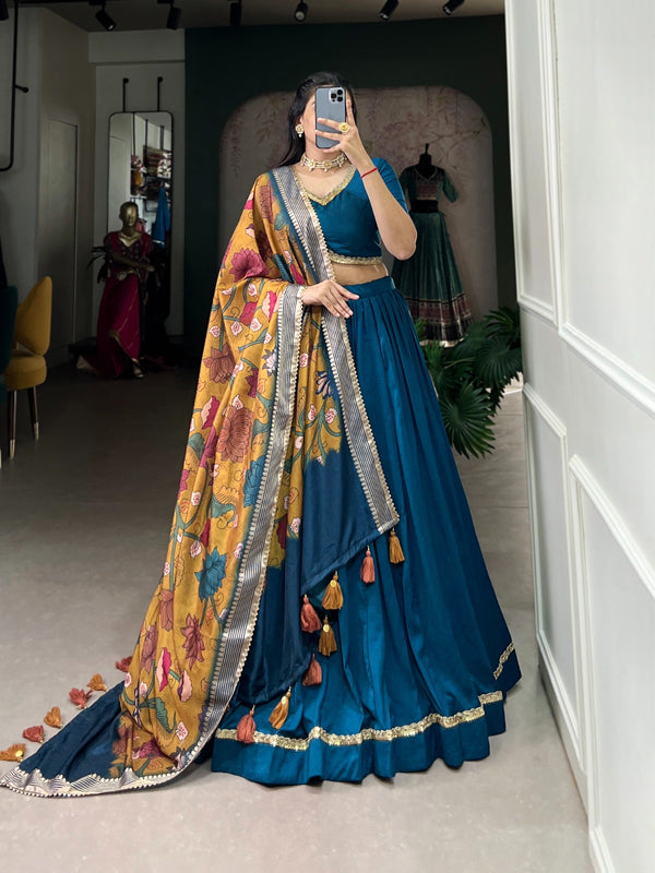 Chinon Silk Lehenga with printed Kalamkari Duppata