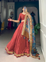 Chinon Silk Lehenga with printed Kalamkari Duppata