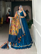 Chinon Silk Lehenga with printed Kalamkari Duppata