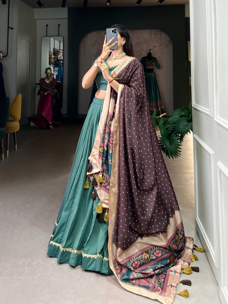 Chinon Silk Lehenga with printed Kalamkari Duppata