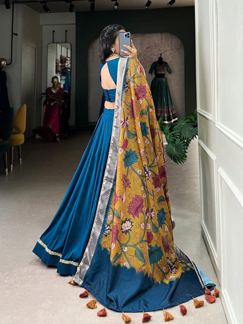 Chinon Silk Lehenga with printed Kalamkari Duppata