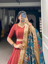 Chinon Silk Lehenga with printed Kalamkari Duppata