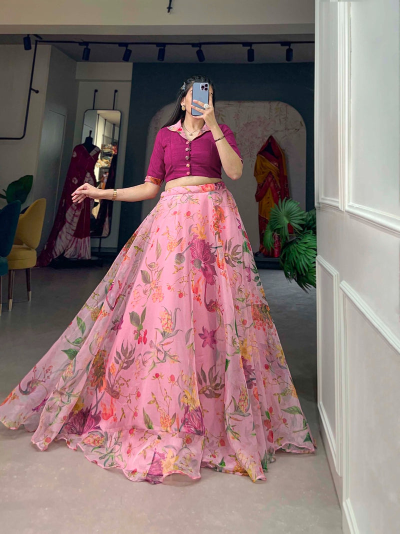 Pink & Green Organza Co-ord style Lehenga