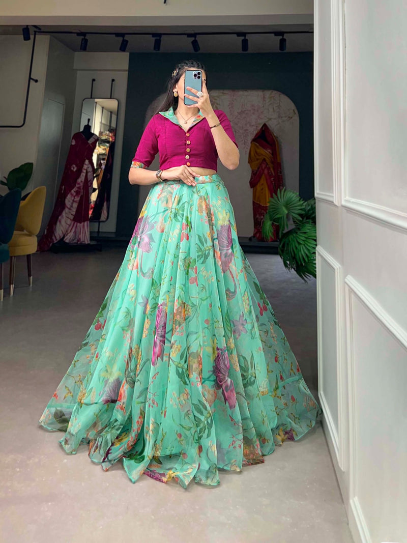 Pink & Green Organza Co-ord style Lehenga