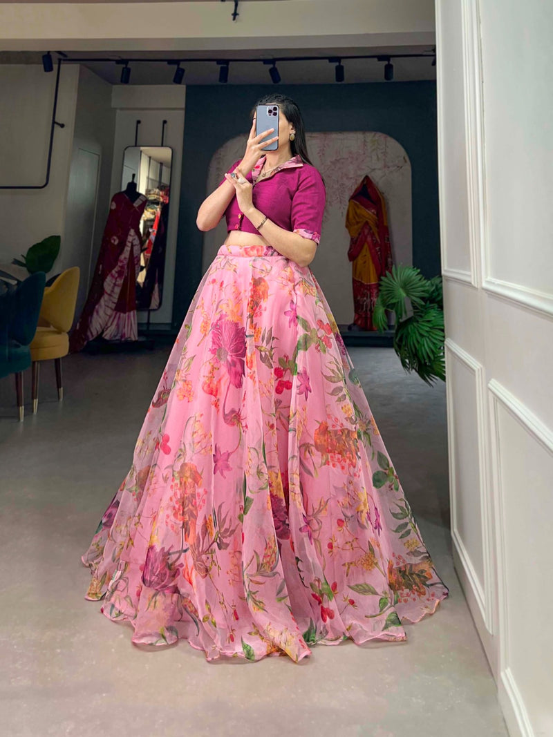 Pink & Green Organza Co-ord style Lehenga