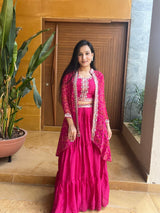 Red & Pink Bandhej Lehenga Choli with  Shrug