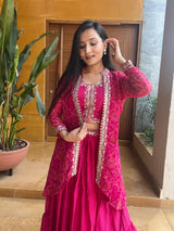 Red & Pink Bandhej Lehenga Choli with  Shrug