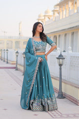 Blue & Purple Luxurious Pure Chinon Lehenga