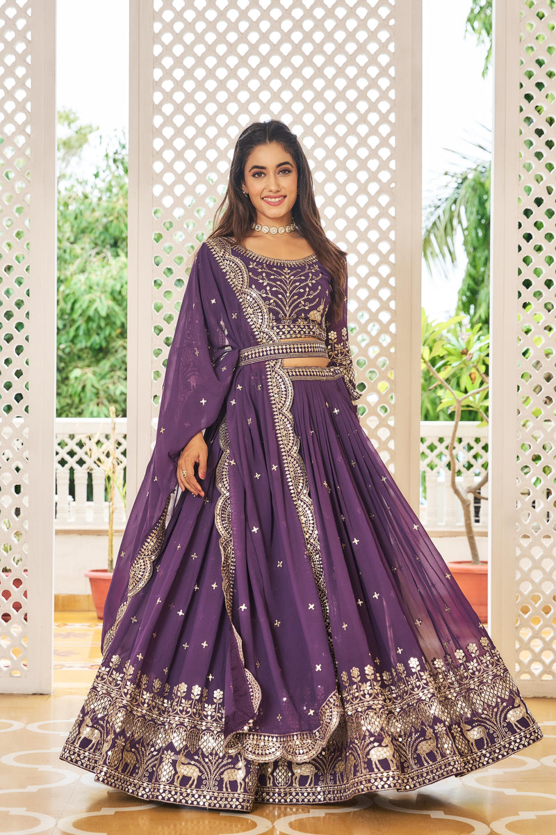 Pink &Purple Heavy Fox Georgette Lehenga Choli