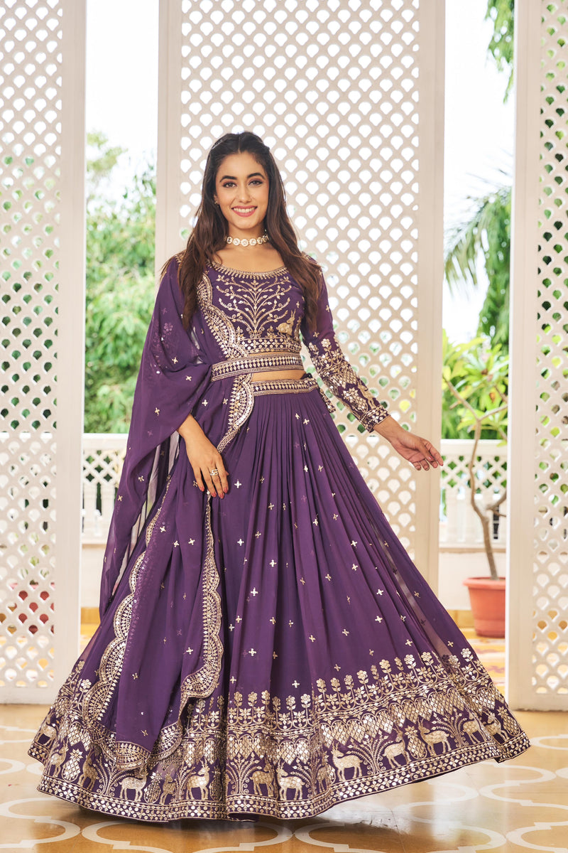 Pink &Purple Heavy Fox Georgette Lehenga Choli