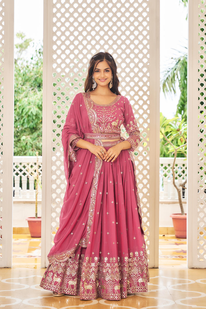 Pink &Purple Heavy Fox Georgette Lehenga Choli