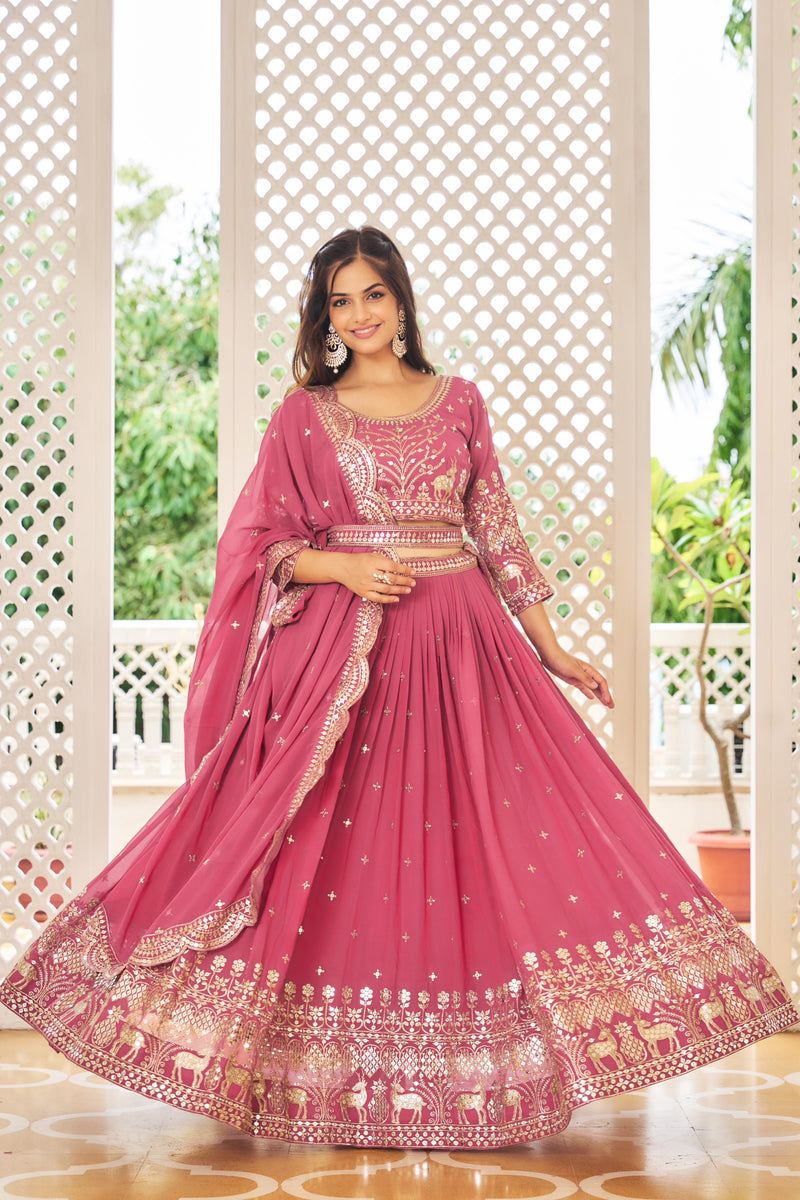 Pink &Purple Heavy Fox Georgette Lehenga Choli