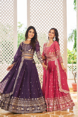 Pink &Purple Heavy Fox Georgette Lehenga Choli