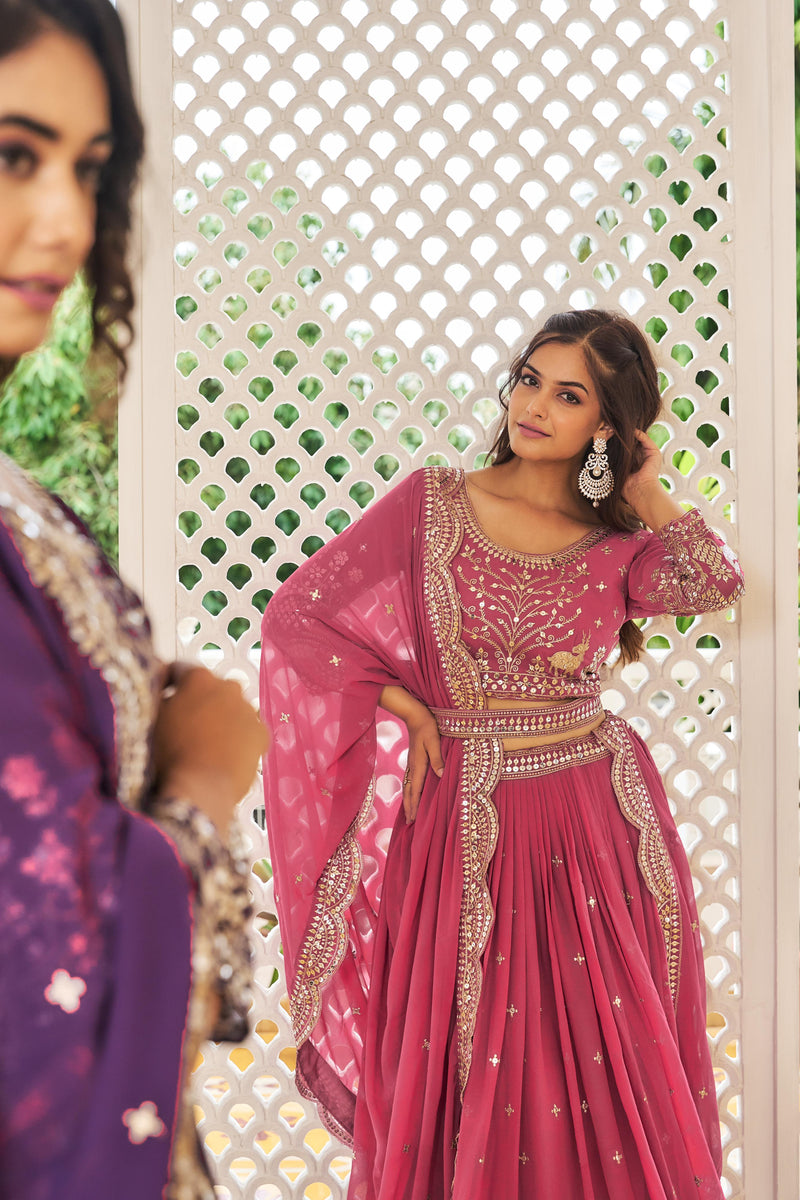 Pink &Purple Heavy Fox Georgette Lehenga Choli