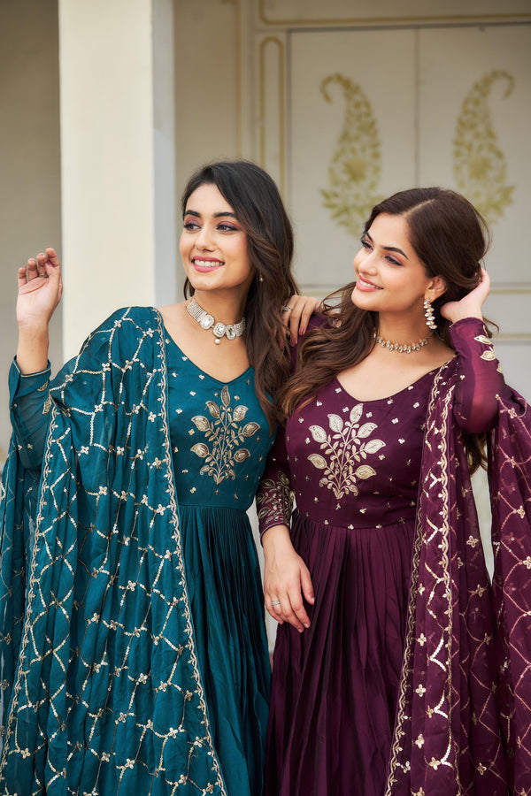 Pure Rangoli heavy Sequins Embroidery Gown
