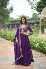 Red & Purple Faux Blooming Gown with Sequins and Zari Embroidery