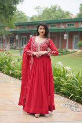 Red & Purple Faux Blooming Gown with Sequins and Zari Embroidery