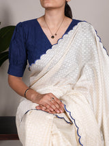 White Gadhwal Checks Saree