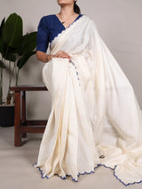 White Gadhwal Checks Saree