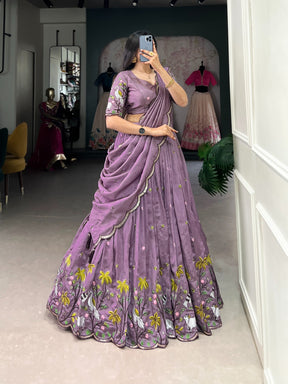 Lavender sequins & thread embroidery Lehenga Choli