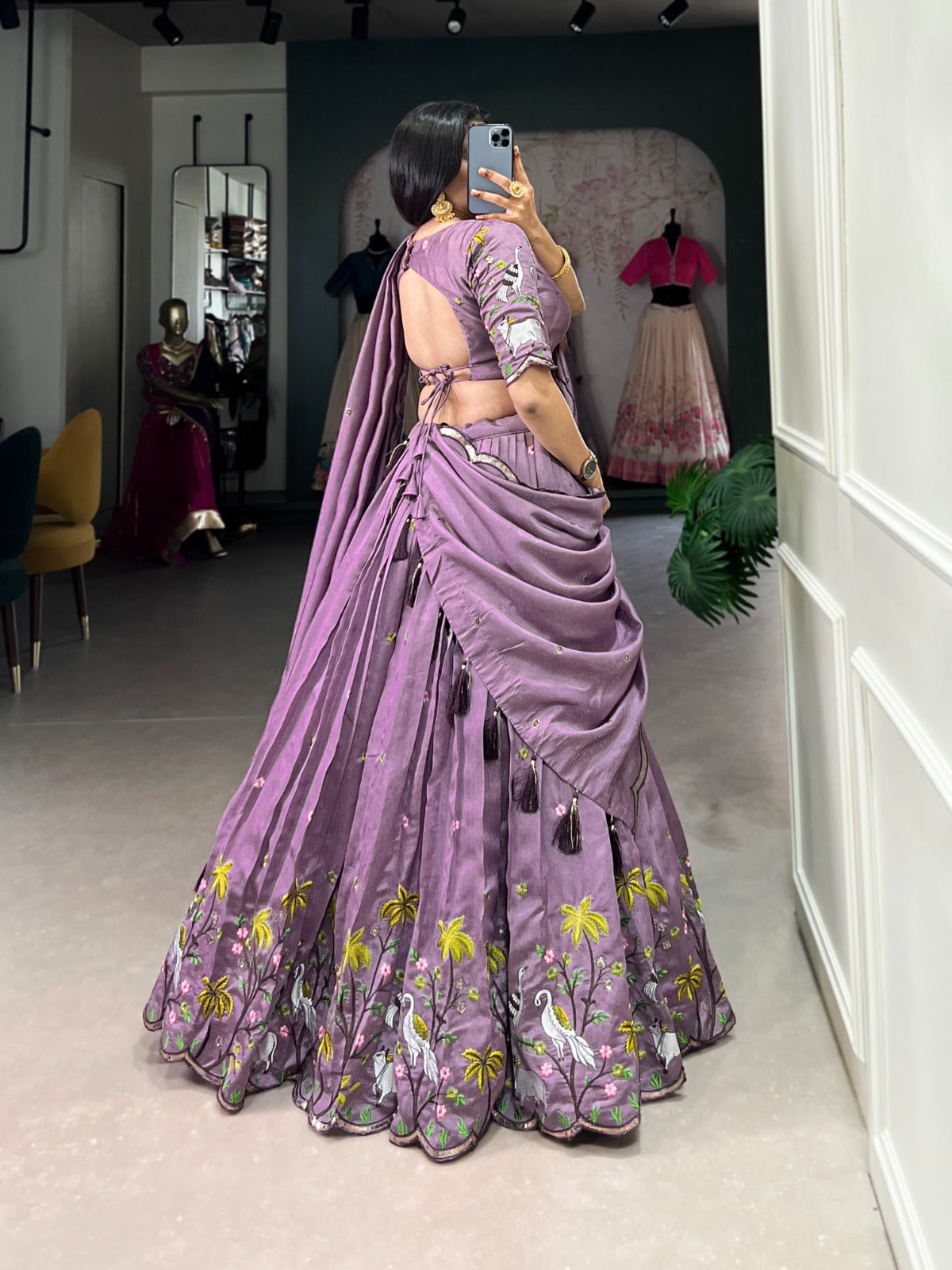 Lavender sequins & thread embroidery Lehenga Choli