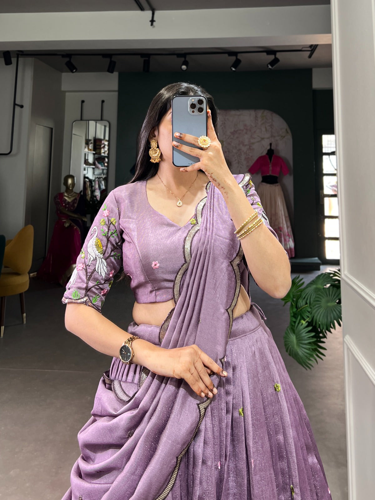 Lavender sequins & thread embroidery Lehenga Choli