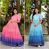 Pink & Blue Bandhej Print Gown