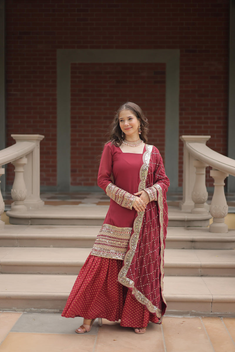 Red & Green Sharara Set