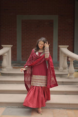 Red & Green Sharara Set