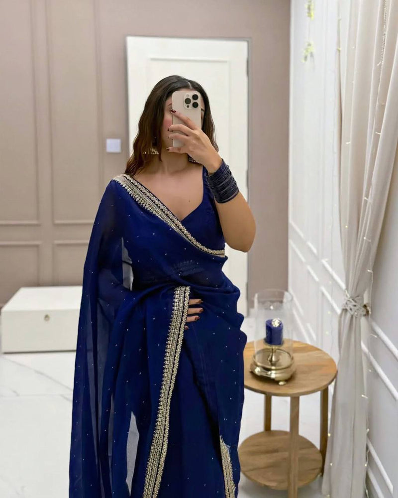 Blue Designer Organza Saree