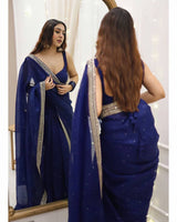 Blue Designer Organza Saree