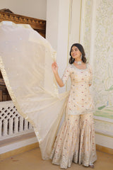 Off White, Pink and Wine Gharara Suit Set