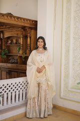 Off White, Pink and Wine Gharara Suit Set