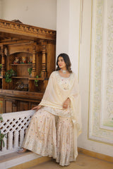 Off White, Pink and Wine Gharara Suit Set