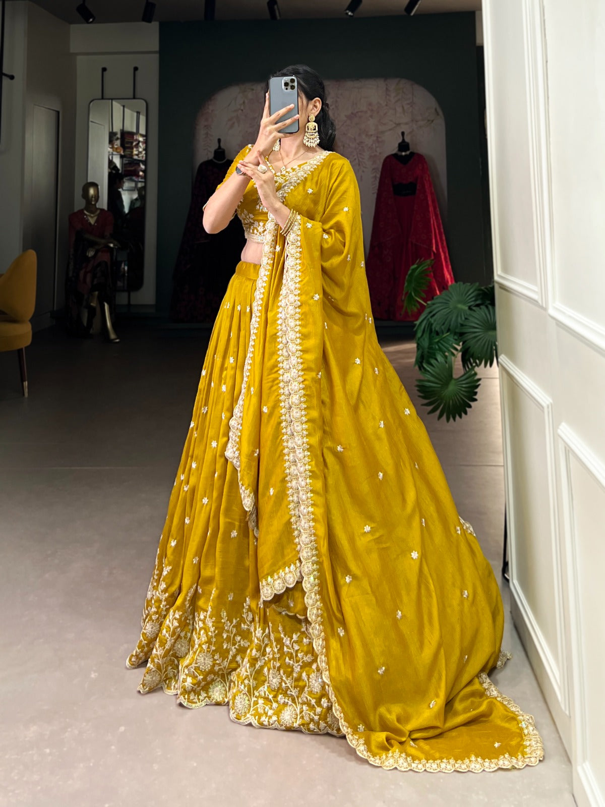 Musturd luxurious Vichitra Silk Lehenga