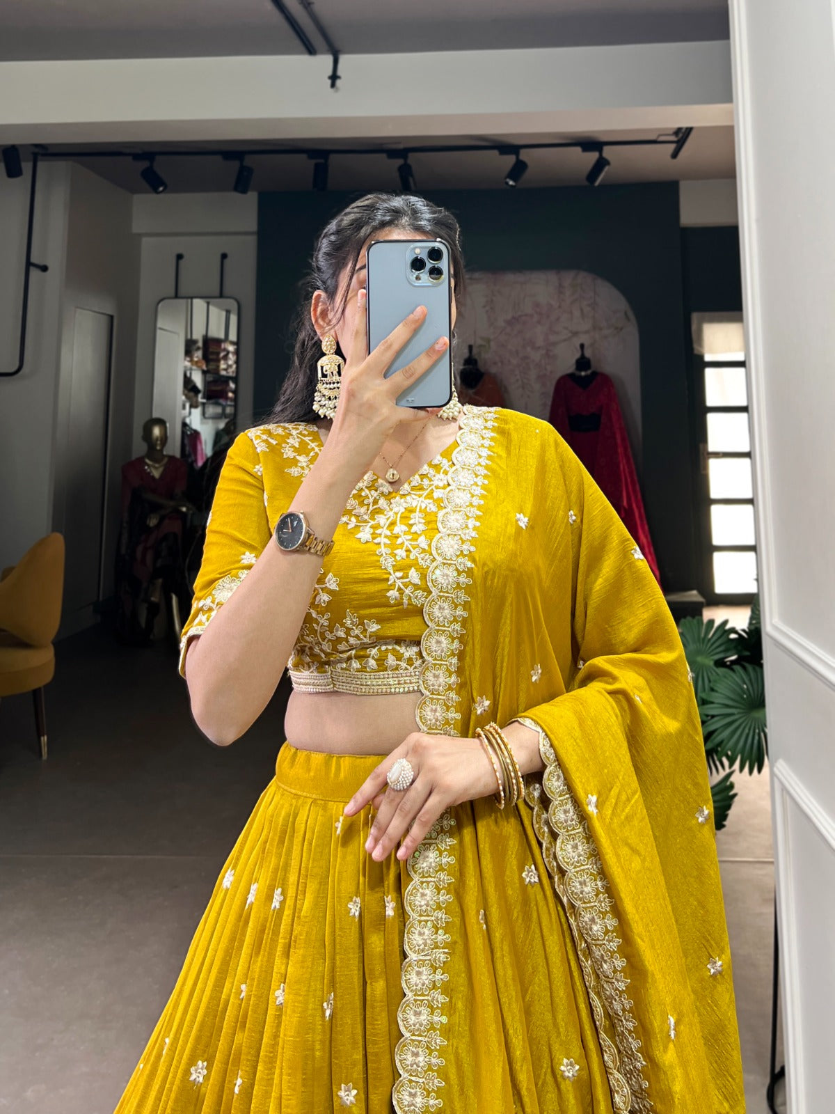 Musturd luxurious Vichitra Silk Lehenga