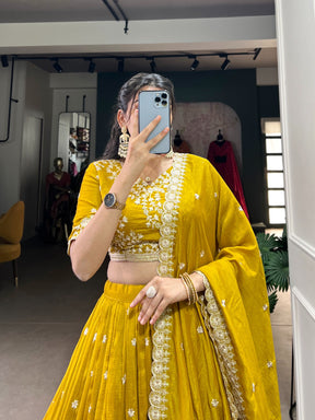 Musturd luxurious Vichitra Silk Lehenga